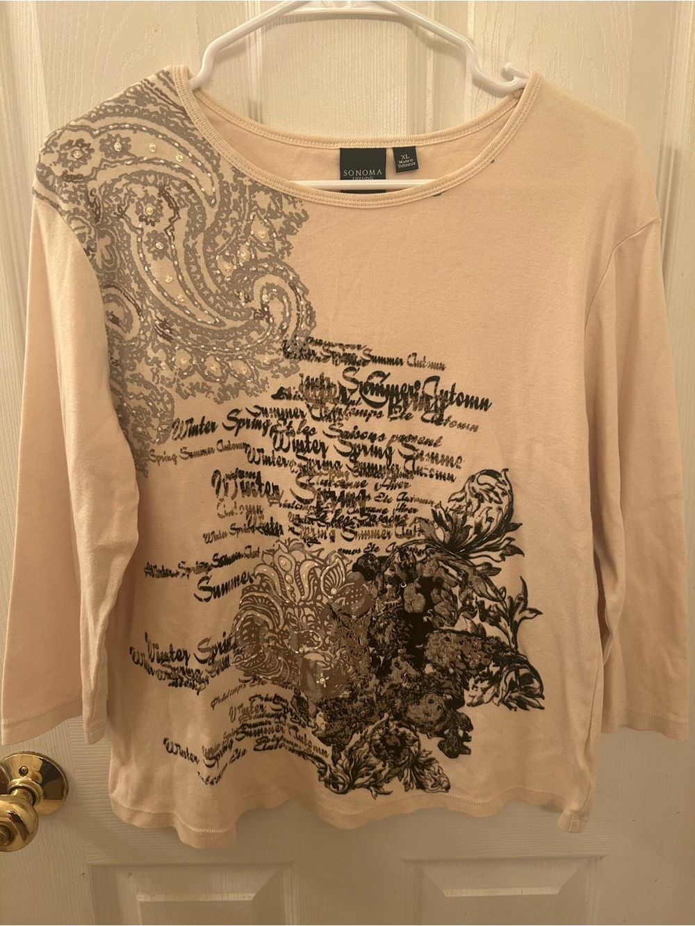 SONOMA Cream Long-Sleeve Graphic Tee with Black Script & Paisley